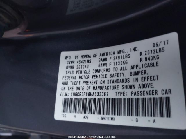 1HGCR3F88HA033367 Honda Accord Ex-l V6