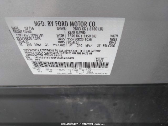 1FM5K8F84HGA23629 Ford Explorer Limited