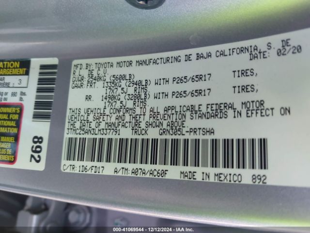 3TMCZ5AN3LM337791 Toyota Tacoma Trd Sport