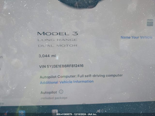 5YJ3E1EB6RF812416 Tesla Model 3 Long Range Dual Motor All-wheel Drive