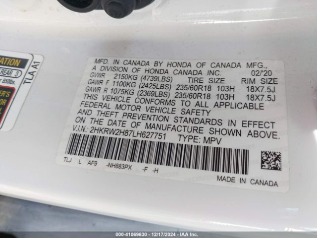 2HKRW2H87LH627751 Honda Cr-v Awd Ex-l