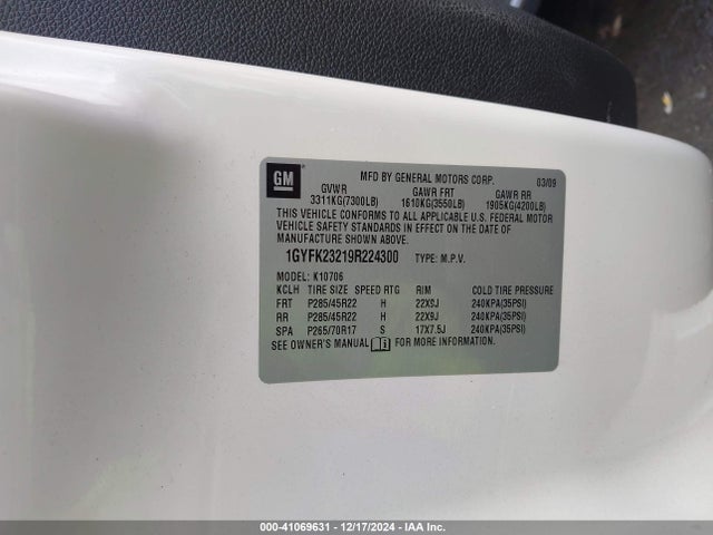 2009 CADILLAC ESCALADE 1GYFK23219R224300 Photo 8