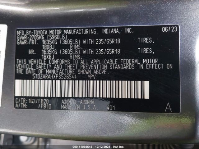 5TDZARAHXPS526544 Toyota Highlander Hybrid Le