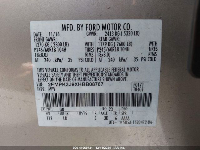 2FMPK3J9XHBB08767 Ford EDGE SEL