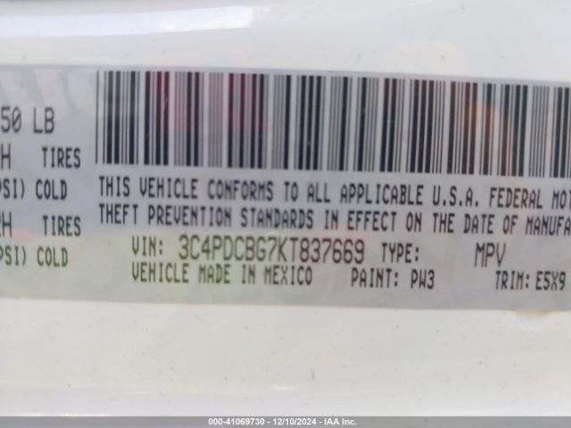 3C4PDCBG7KT837669 Dodge JOURNEY SE
