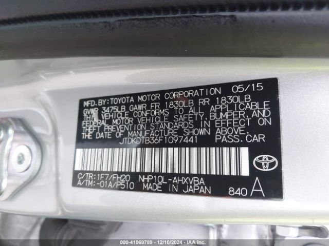 JTDKDTB36F1097441 Toyota Prius C One