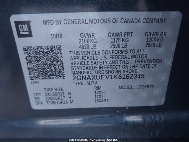 2GNAXUEV1K6162345 Chevrolet EQUINOX LT
