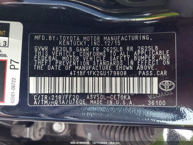 Toyota Camry 2016 4T1BF1FK2GU179808 Image 21