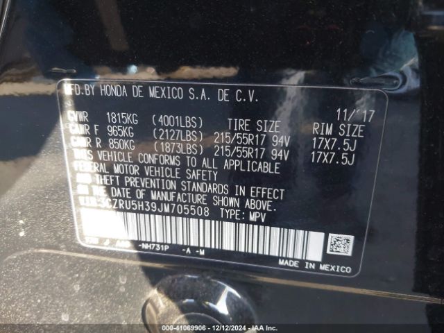3CZRU5H39JM705508 Honda HR-V LX