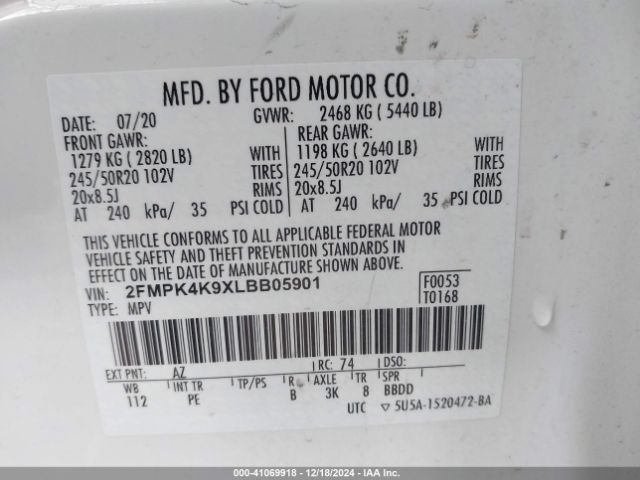 2FMPK4K9XLBB05901 Ford Edge Titanium