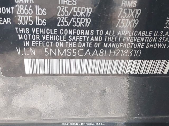 5NMS5CAA8LH218310 Hyundai Santa Fe Limited 2.0t