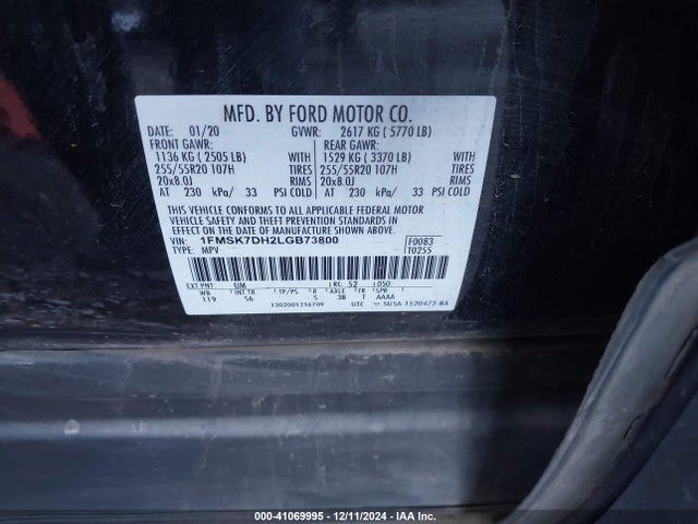 1FMSK7DH2LGB73800 Ford EXPLORER XLT