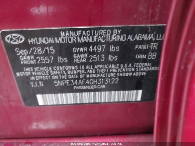 5NPE34AF4GH313122 Hyundai Sonata Sport