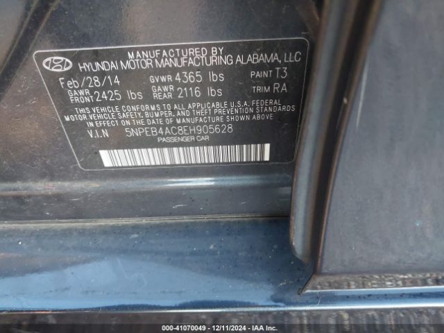 5NPEB4AC8EH905628 Hyundai SONATA GLS