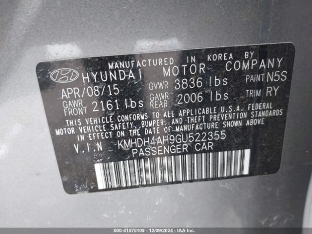 KMHDH4AH9GU522355 Hyundai Elantra Sport