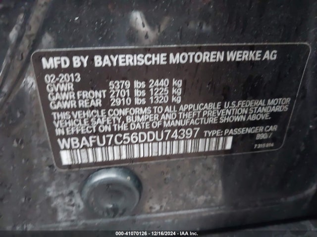 41070126 :رقم المزاد ، WBAFU7C56DDU74397 vin ، 2013 Bmw 535i Xdrive مزاد بيع