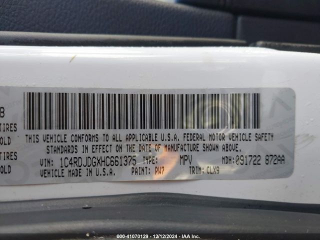 1C4RDJDGXHC661375 Dodge Durango Gt Awd
