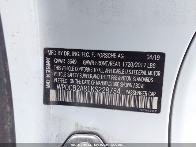 WP0CB2A81KS228734 Porsche 718 Boxster S