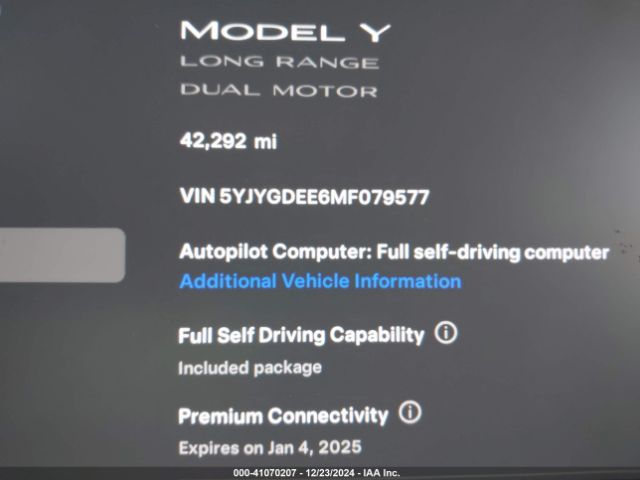 5YJYGDEE6MF079577 Tesla Model Y Long Range Dual Motor All-wheel Drive