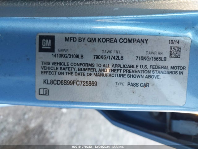 Chevrolet Spark 1lt Cvt 2015 KL8CD6S99FC725869 Image 9