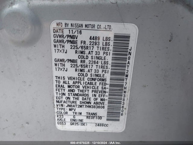 JN8AT2MT7HW383606 Nissan Rogue