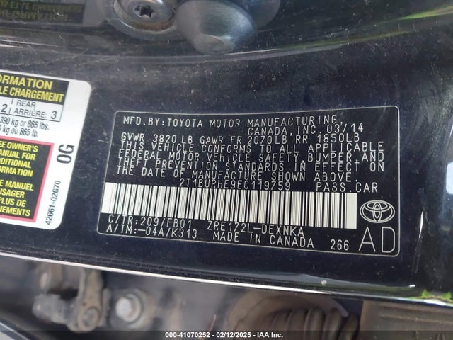 Toyota COROLLA LE 2014 2T1BURHE9EC119759 Image 9