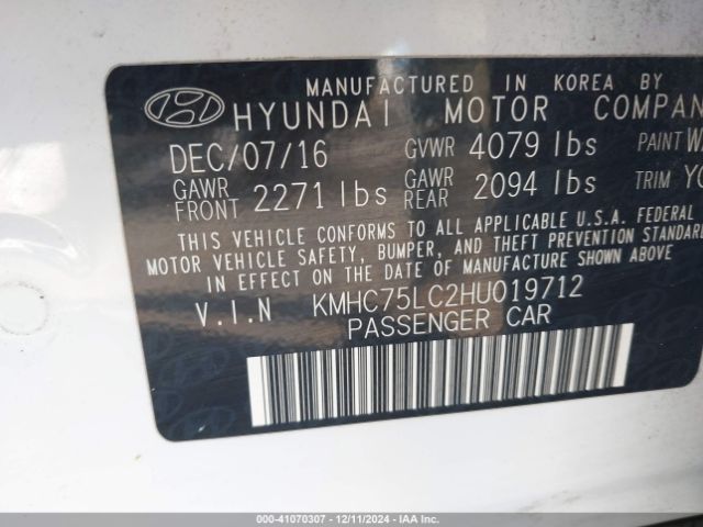 KMHC75LC2HU019712 Hyundai Ioniq Hybrid Sel