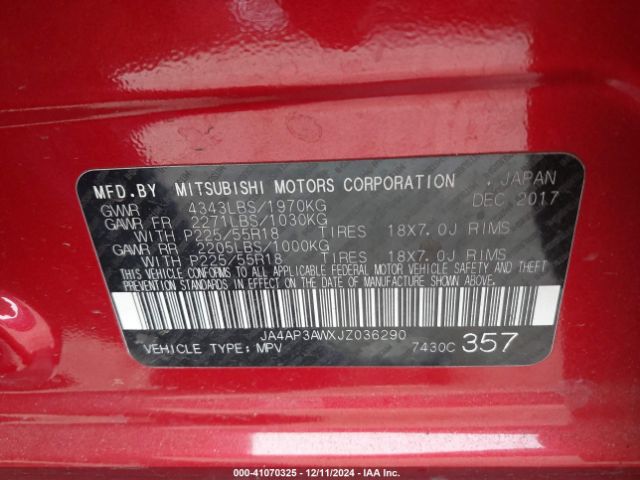 JA4AP3AWXJZ036290 Mitsubishi Outlander Sport 2.4 Se