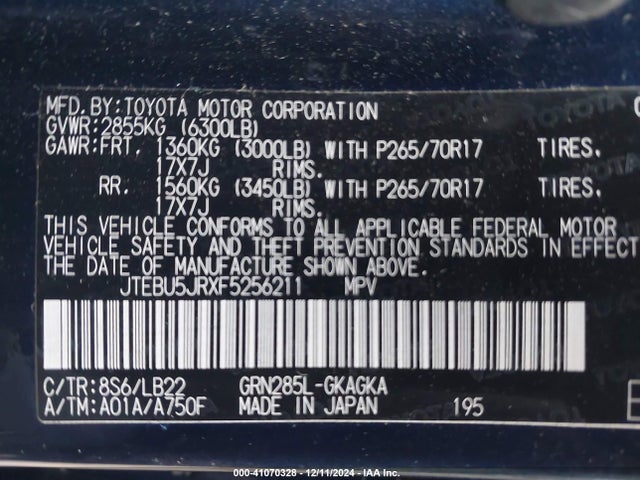 Toyota 4runner Sr5 Premium 2015 JTEBU5JRXF5256211 Image 9