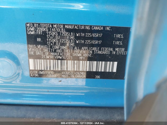 2T3W1RFV8MW167271 Toyota Rav4 Xle