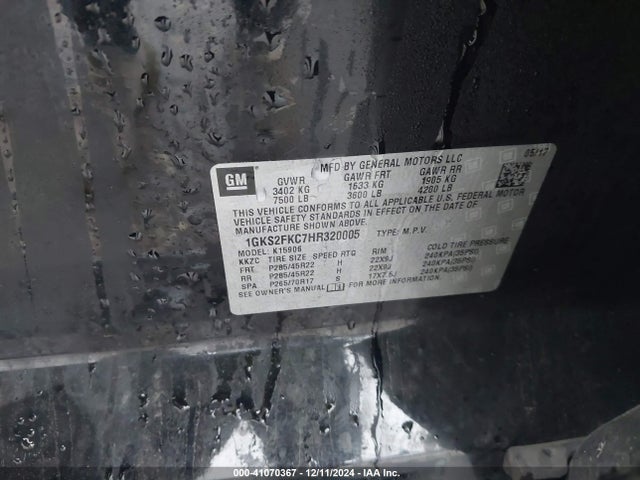 1GKS2FKC7HR320005 GMC Yukon Xl Sle