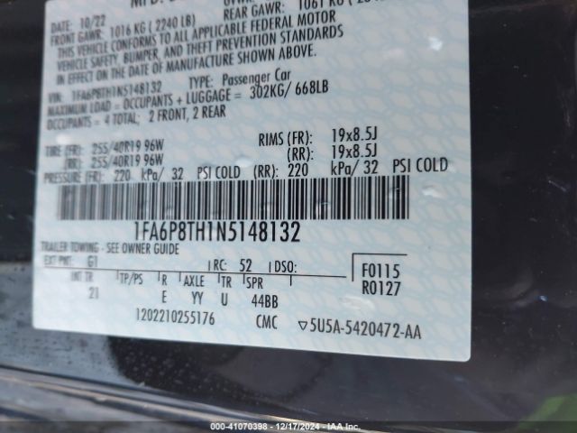 1FA6P8TH1N5148132 Ford Mustang Ecoboost
