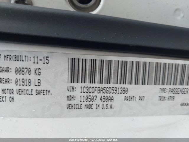 1C3CDFBA5GD591380 Dodge DART SXT