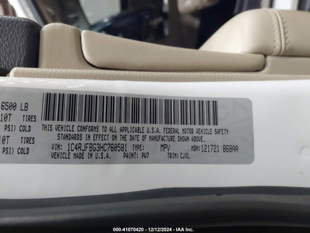 1C4RJFBG3HC760581 Jeep Grand Cherokee Limited 4x4