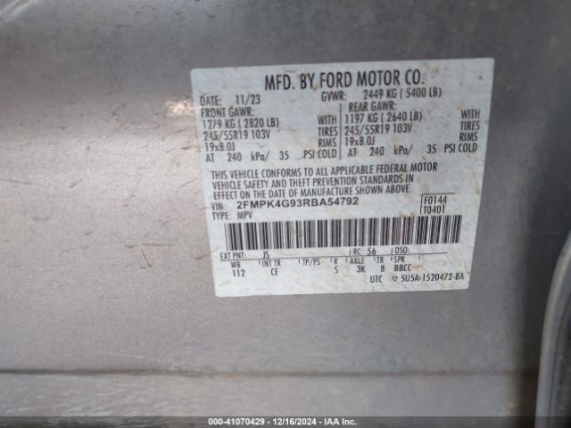 2FMPK4G93RBA54792 Ford EDGE SE
