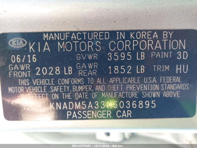 KIA RIO LX 2017 KNADM5A33H6036895 Image 9