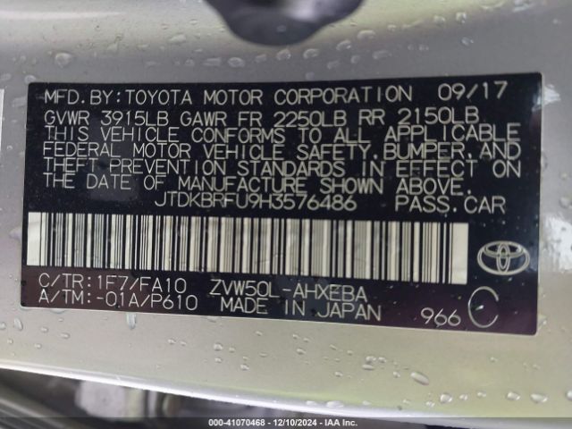JTDKBRFU9H3576486 Toyota Prius Two
