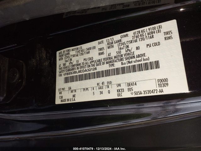 1FBSS3BL8EDA32128 Ford E-350 Super Duty Xlt