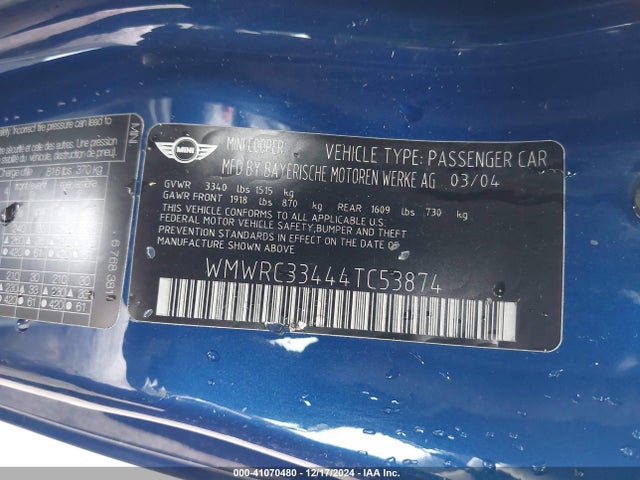 2004 MINI COOPER WMWRC33444TC53874 Photo 8