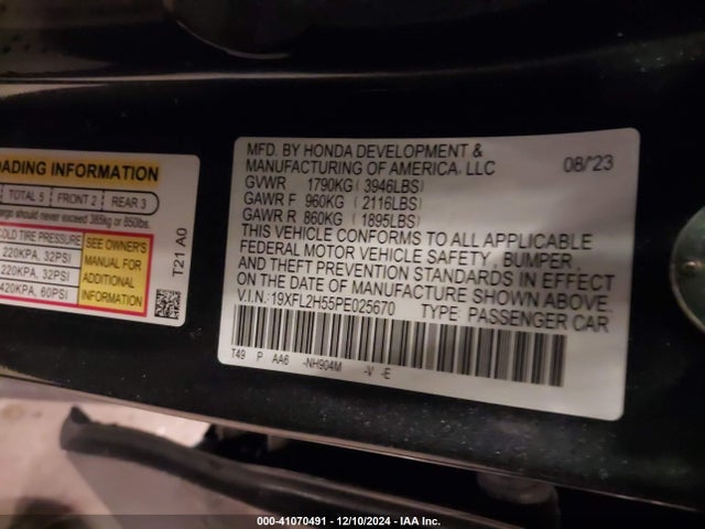 Honda Civic Lx 2023 19XFL2H55PE025670 Image 9
