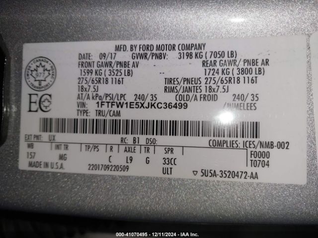 1FTFW1E5XJKC36499 Ford F-150 Xlt