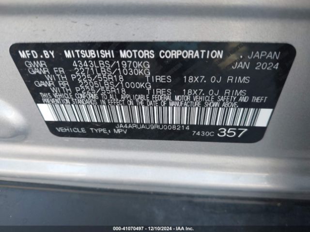 2024 MITSUBISHI OUTLANDER SPORT JA4ARUAU9RU008214 Photo 8