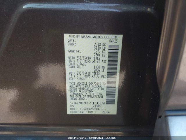 5N1AZ2MG7FN233619 Nissan MURANO SL