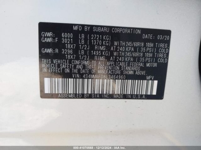 4S4WMAFD8L3464960 Subaru Ascent Premium