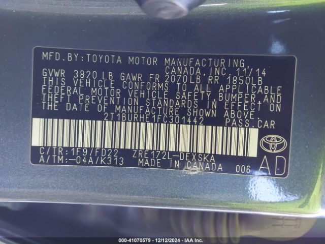 2T1BURHE1FC301442 Toyota Corolla S Plus