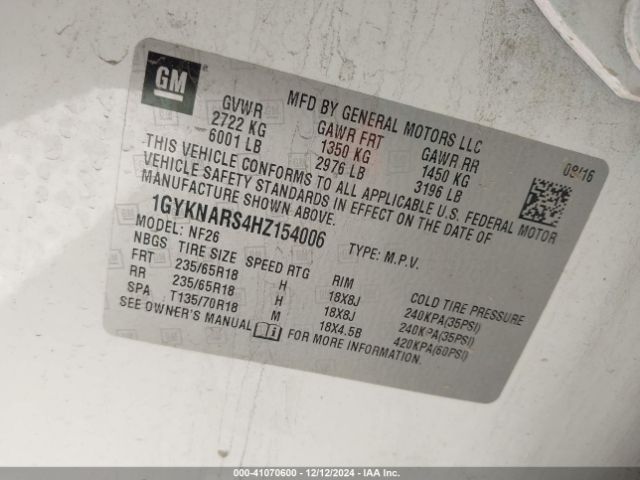 1GYKNARS4HZ154006 Cadillac Xt5 Standard
