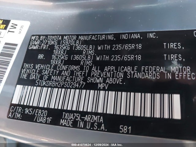 Toyota Highlander Xle 2023 5TDKDRBH2PS029477 Image 9