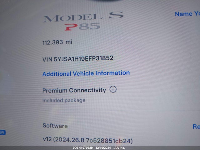 2014 TESLA MODEL S 5YJSA1H19EFP31852 Photo 6