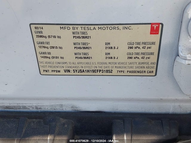 2014 TESLA MODEL S 5YJSA1H19EFP31852 Photo 8