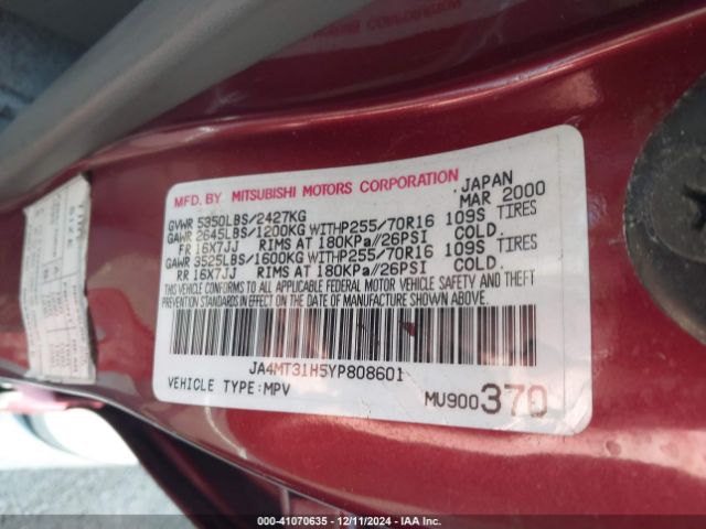 2000 MITSUBISHI MONTERO SPORT JA4MT31H5YP808601 Photo 8